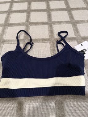 Beach Riot Navy Bralette with Cream Band